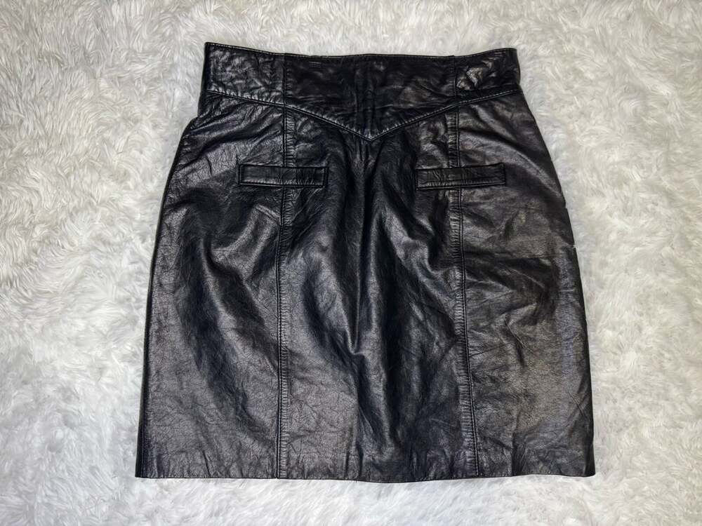 VTG Leather Pencil Mini Skirt Sz 8 Grunge Goth Chic Classic Career Preppy S8